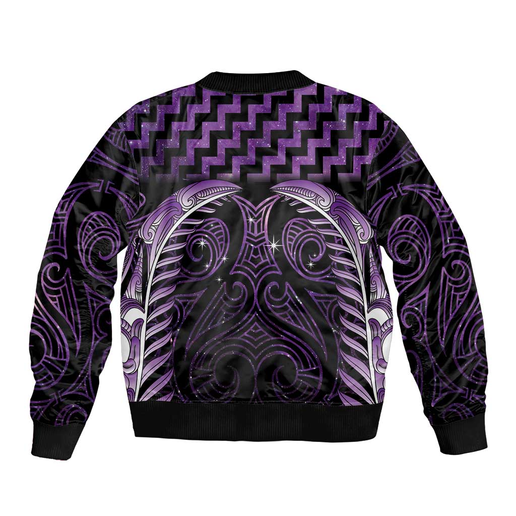 Purple Matariki New Zealand Sleeve Zip Bomber Jacket Maori Poutama Galaxy Vibes