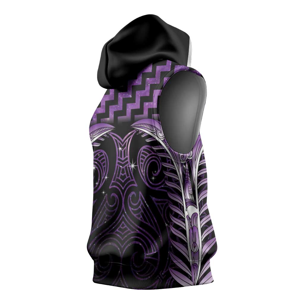 Purple Matariki New Zealand Sleeveless Hoodie Maori Poutama Galaxy Vibes - Polynesian Pride