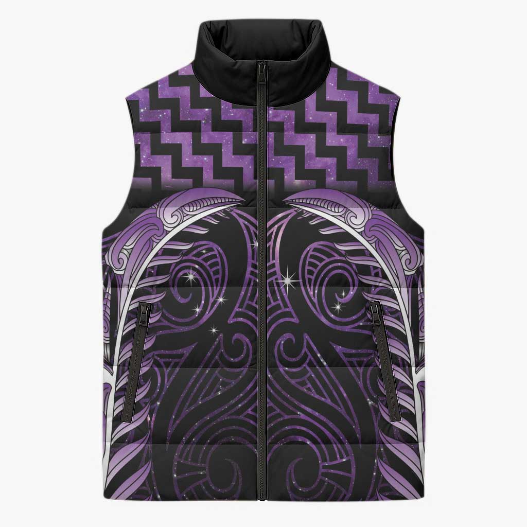 Purple Matariki New Zealand Sleeveless Puffer Jacket Maori Poutama Galaxy Vibes - Polynesian Pride