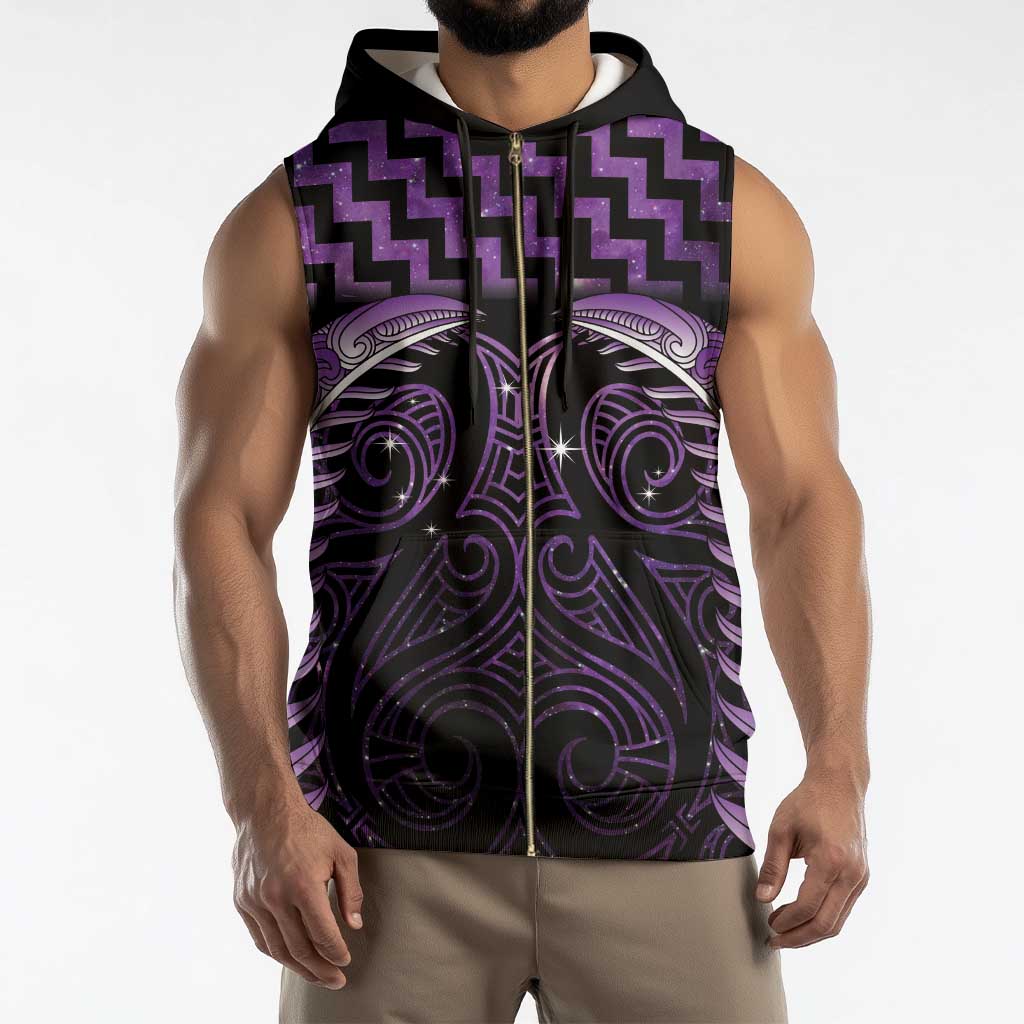 Purple Matariki New Zealand Sleeveless Zip Hoodie Maori Poutama Galaxy Vibes - Polynesian Pride