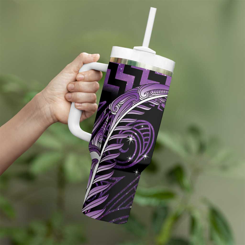 Purple Matariki New Zealand Tumbler With Handle Maori Poutama Galaxy Vibes