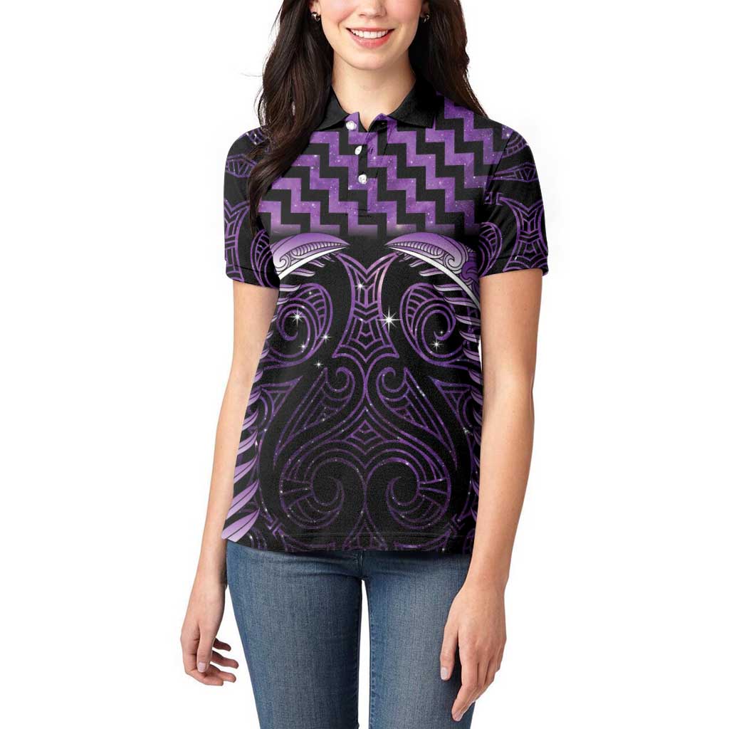 Purple Matariki New Zealand Women Polo Shirt Maori Poutama Galaxy Vibes