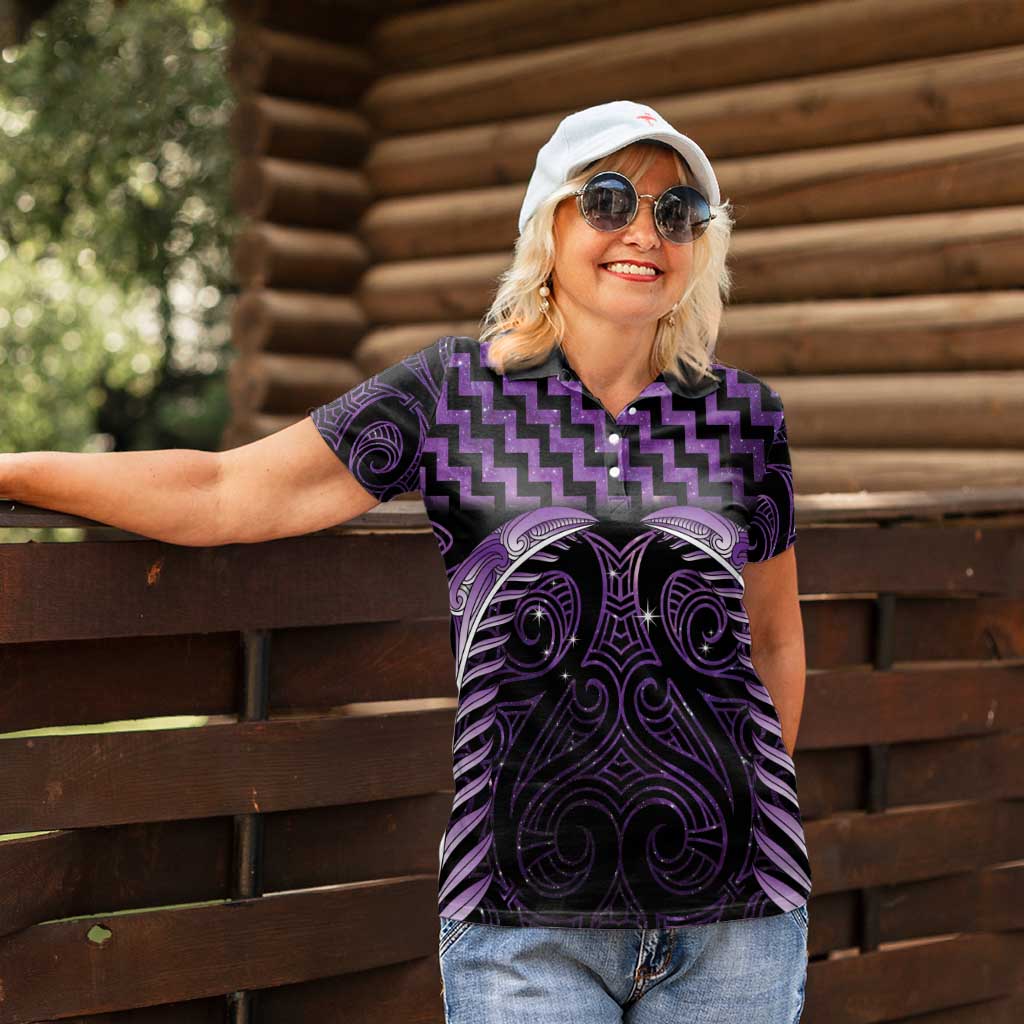 Purple Matariki New Zealand Women Polo Shirt Maori Poutama Galaxy Vibes