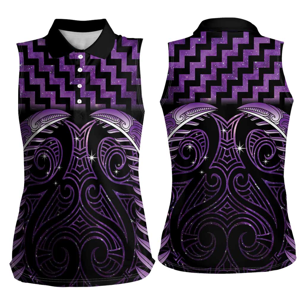 Purple Matariki New Zealand Women Sleeveless Polo Shirt Maori Poutama Galaxy Vibes