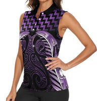 Purple Matariki New Zealand Women Sleeveless Polo Shirt Maori Poutama Galaxy Vibes