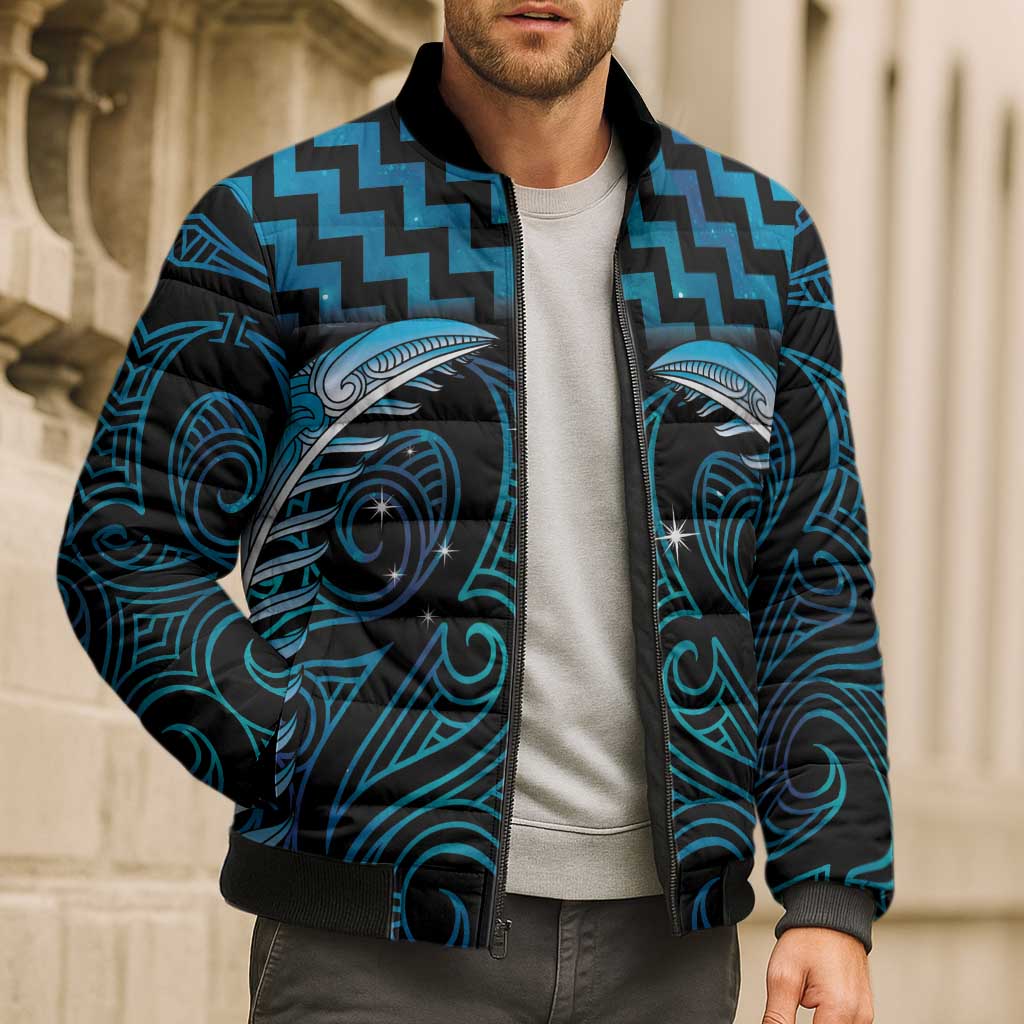 Blue Matariki New Zealand Bomber Puffer Jacket Maori Poutama Galaxy Vibes - Polynesian Pride