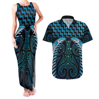 Blue Matariki New Zealand Couples Matching Tank Maxi Dress and Hawaiian Shirt Maori Poutama Galaxy Vibes