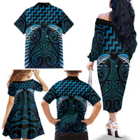 Blue Matariki New Zealand Family Matching Off The Shoulder Long Sleeve Dress and Hawaiian Shirt Maori Poutama Galaxy Vibes