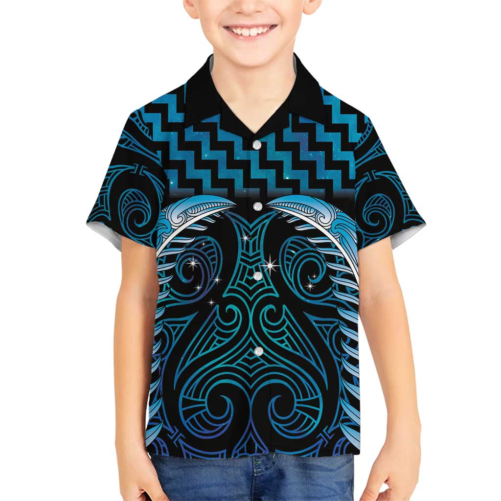 Blue Matariki New Zealand Family Matching Off Shoulder Maxi Dress and Hawaiian Shirt Maori Poutama Galaxy Vibes