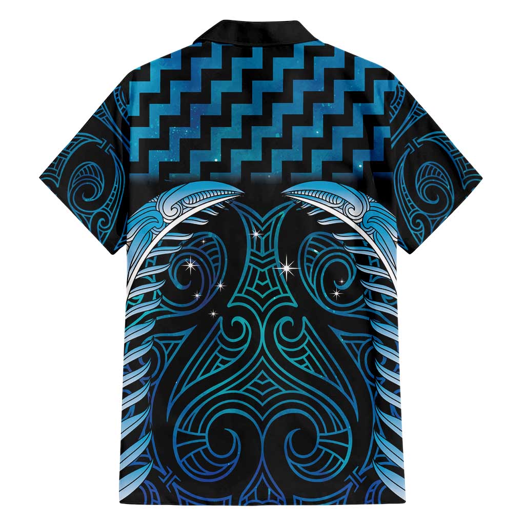 Blue Matariki New Zealand Family Matching Short Sleeve Bodycon Dress and Hawaiian Shirt Maori Poutama Galaxy Vibes