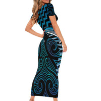 Blue Matariki New Zealand Family Matching Short Sleeve Bodycon Dress and Hawaiian Shirt Maori Poutama Galaxy Vibes