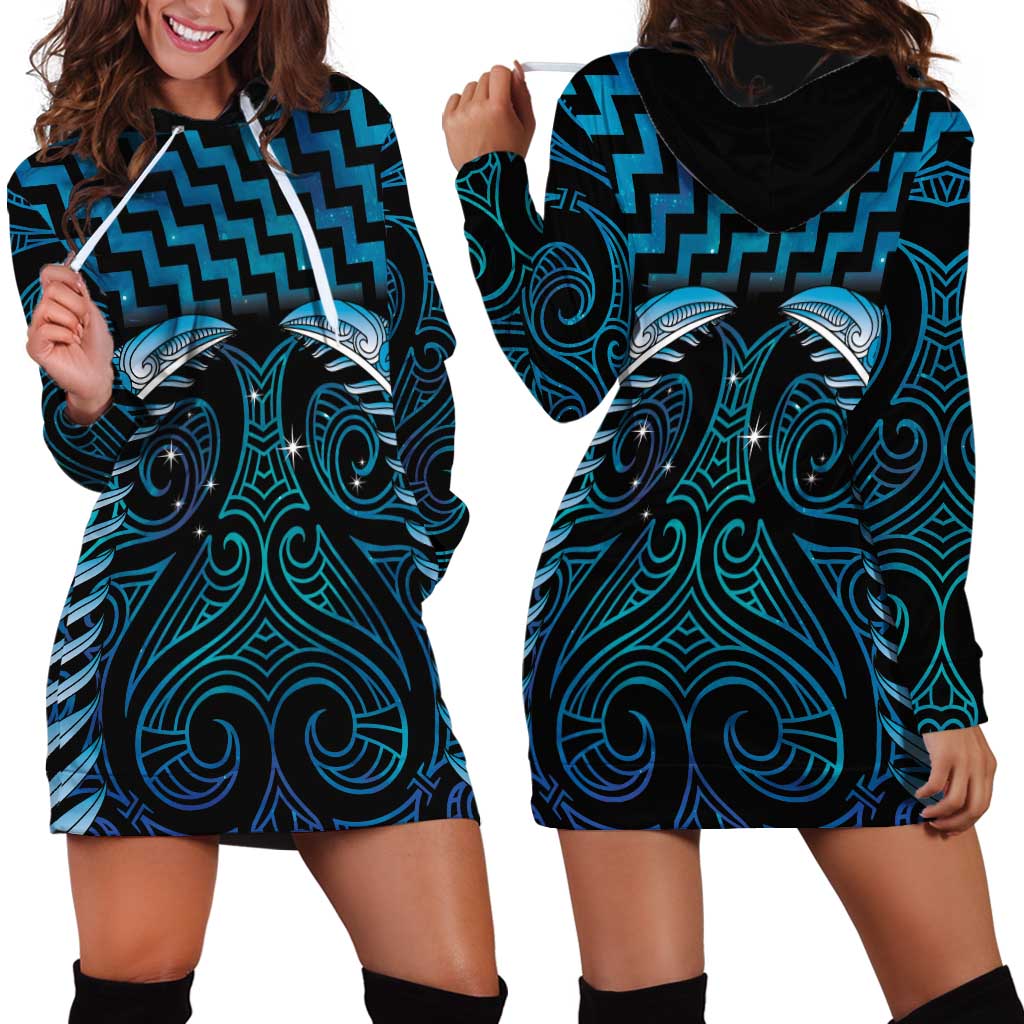 Blue Matariki New Zealand Hoodie Dress Maori Poutama Galaxy Vibes