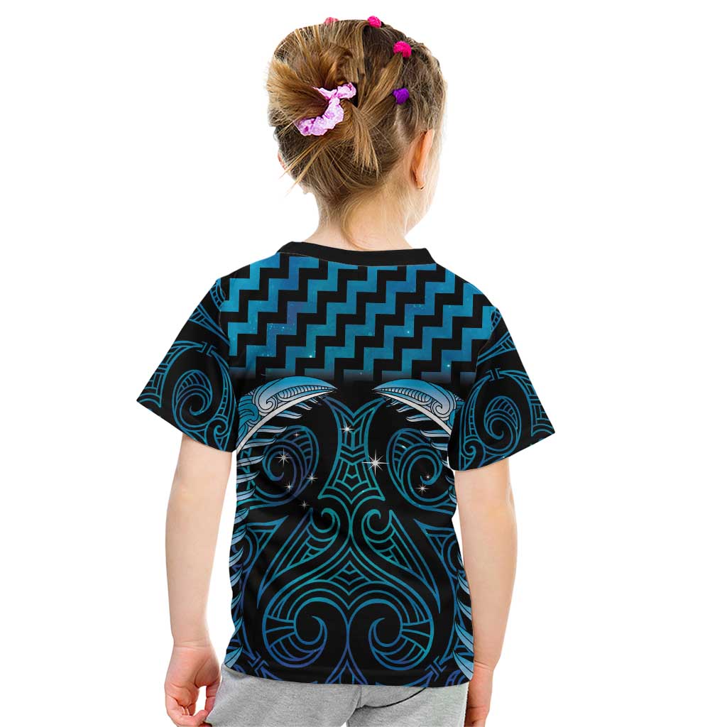 Blue Matariki New Zealand Kid T Shirt Maori Poutama Galaxy Vibes