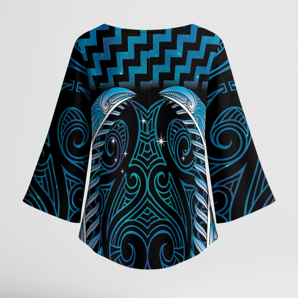 Blue Matariki New Zealand Kimono Sleeve Blouse Maori Poutama Galaxy Vibes - Polynesian Pride