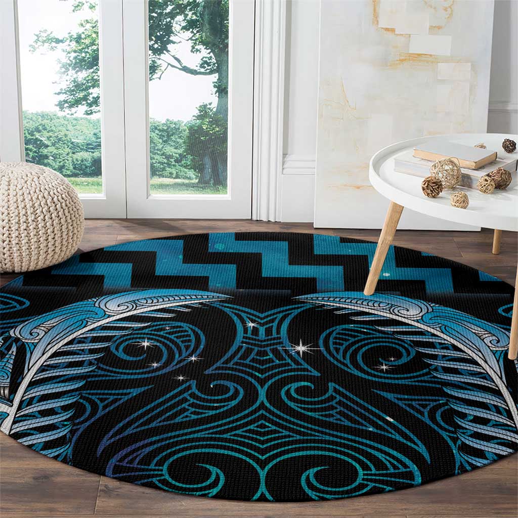 Blue Matariki New Zealand Round Carpet Maori Poutama Galaxy Vibes