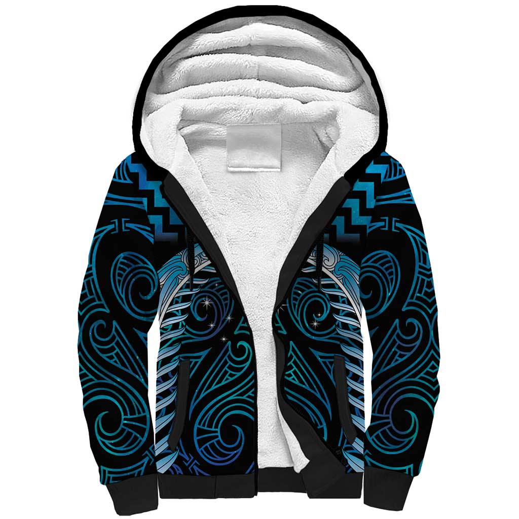 Blue Matariki New Zealand Sherpa Hoodie Maori Poutama Galaxy Vibes