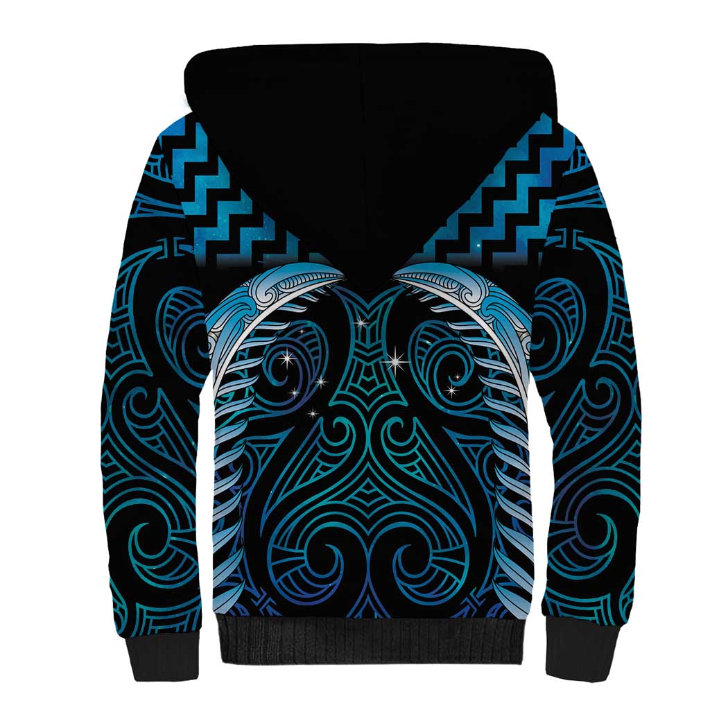 Blue Matariki New Zealand Sherpa Hoodie Maori Poutama Galaxy Vibes
