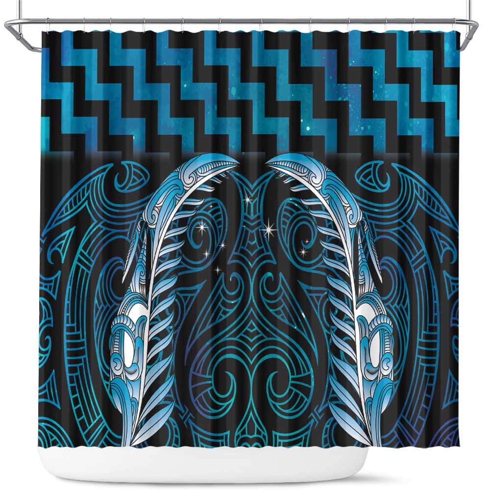 Blue Matariki New Zealand Shower Curtain Maori Poutama Galaxy Vibes