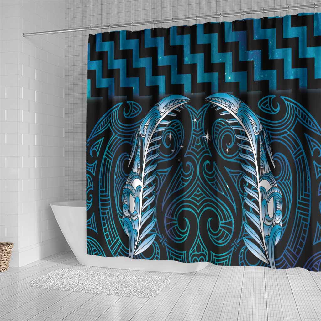 Blue Matariki New Zealand Shower Curtain Maori Poutama Galaxy Vibes