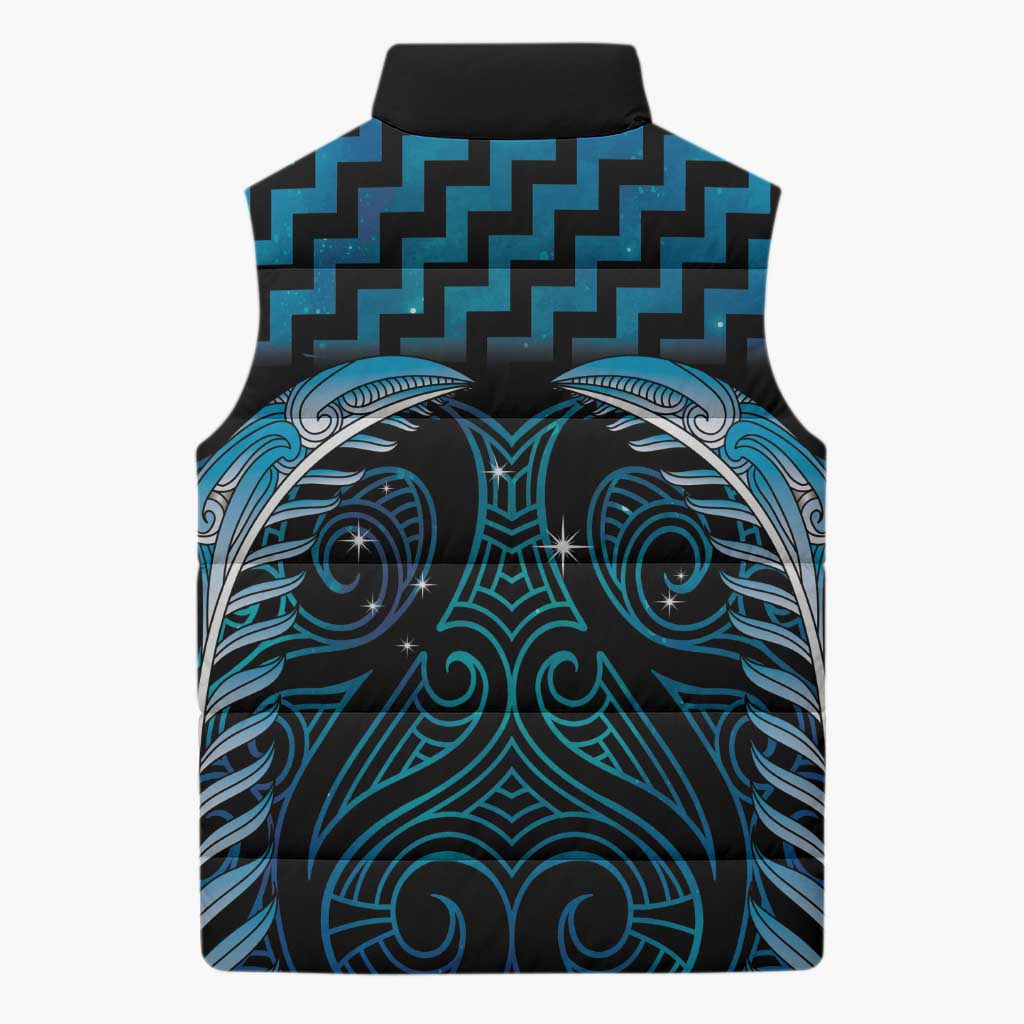 Blue Matariki New Zealand Sleeveless Puffer Jacket Maori Poutama Galaxy Vibes - Polynesian Pride