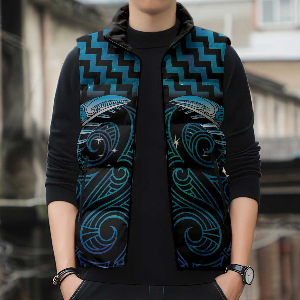Blue Matariki New Zealand Sleeveless Puffer Jacket Maori Poutama Galaxy Vibes - Polynesian Pride