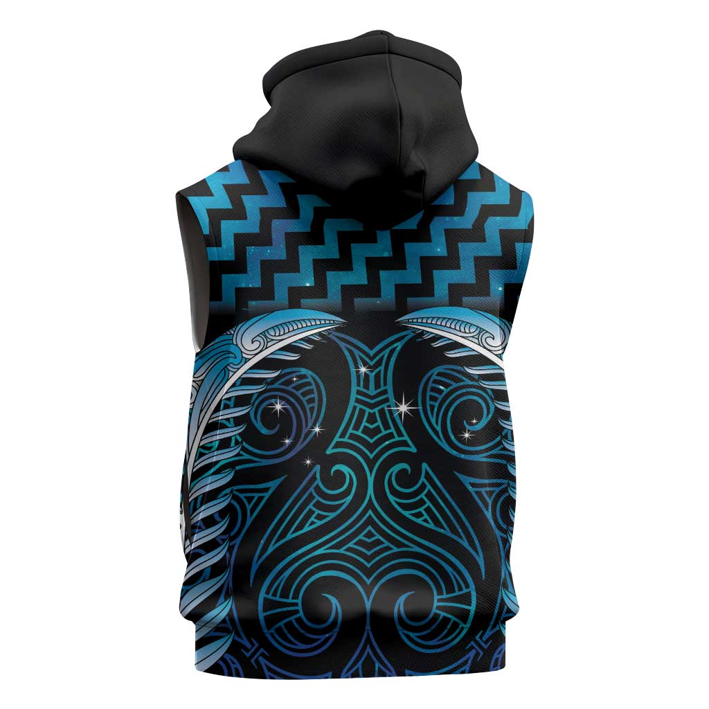 Blue Matariki New Zealand Sleeveless Zip Hoodie Maori Poutama Galaxy Vibes - Polynesian Pride