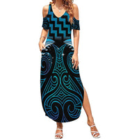 Blue Matariki New Zealand Summer Maxi Dress Maori Poutama Galaxy Vibes