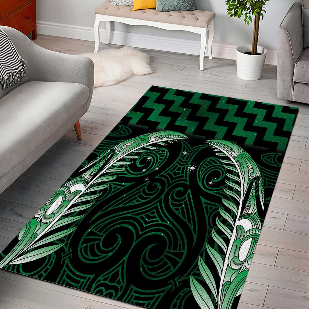 Green Matariki New Zealand Area Rug Maori Poutama Galaxy Vibes