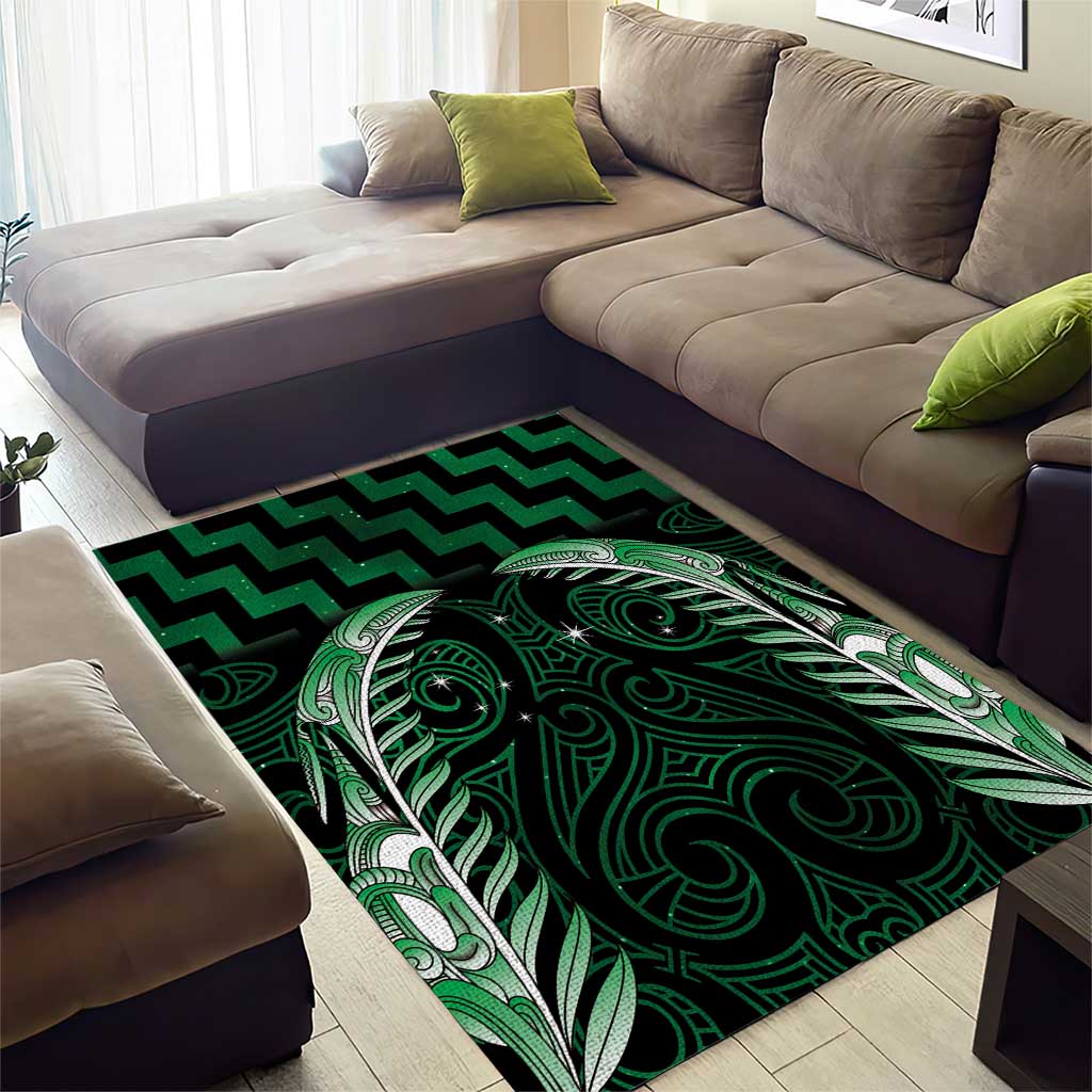 Green Matariki New Zealand Area Rug Maori Poutama Galaxy Vibes