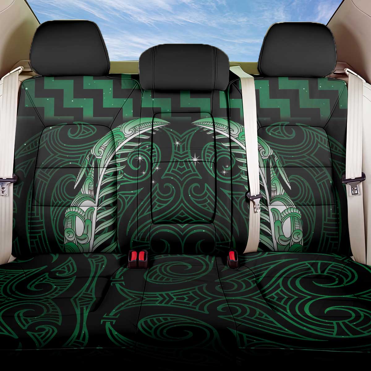 Green Matariki New Zealand Back Car Seat Cover Maori Poutama Galaxy Vibes