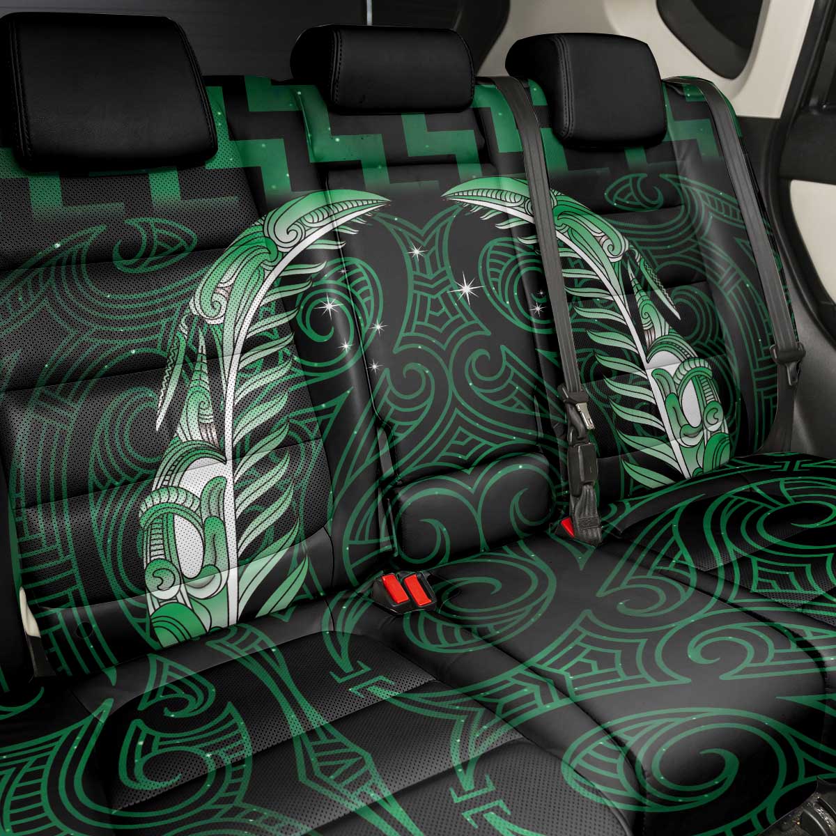 Green Matariki New Zealand Back Car Seat Cover Maori Poutama Galaxy Vibes