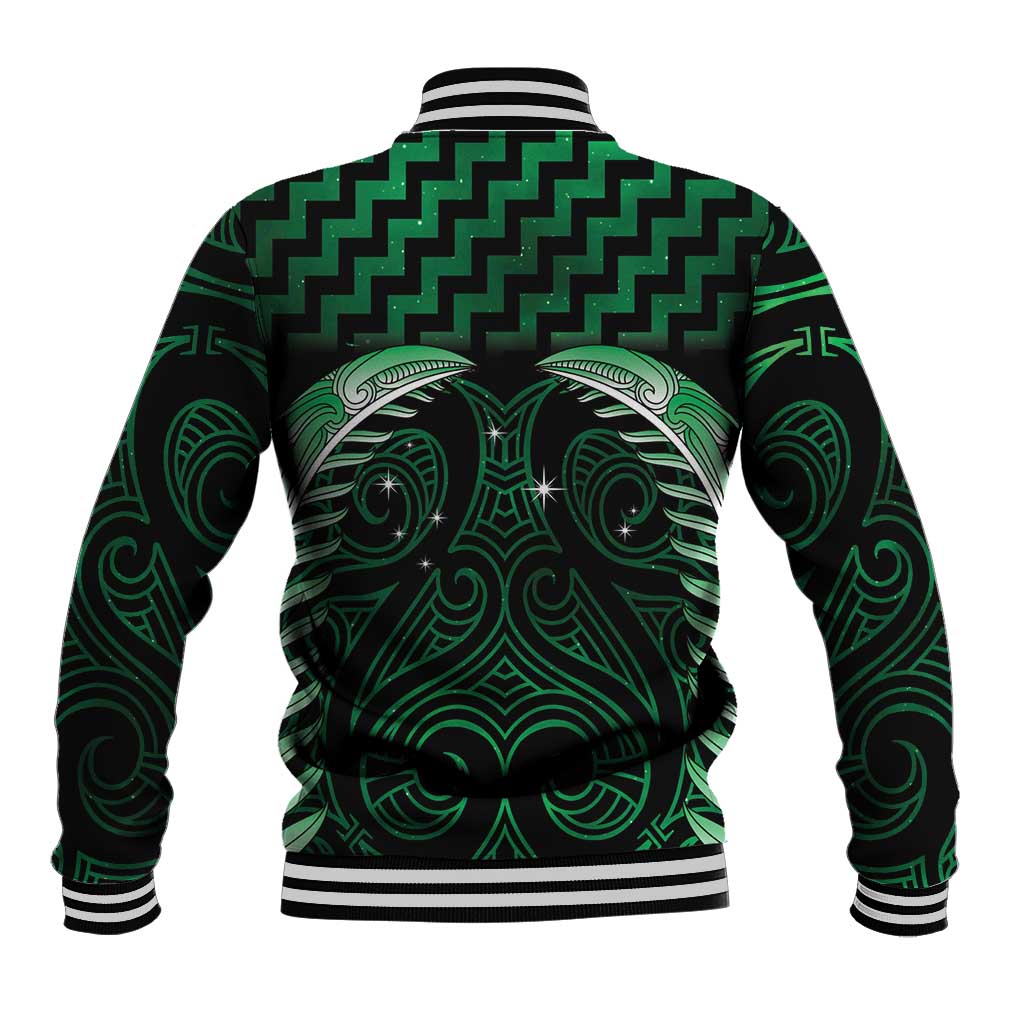 Green Matariki New Zealand Baseball Jacket Maori Poutama Galaxy Vibes