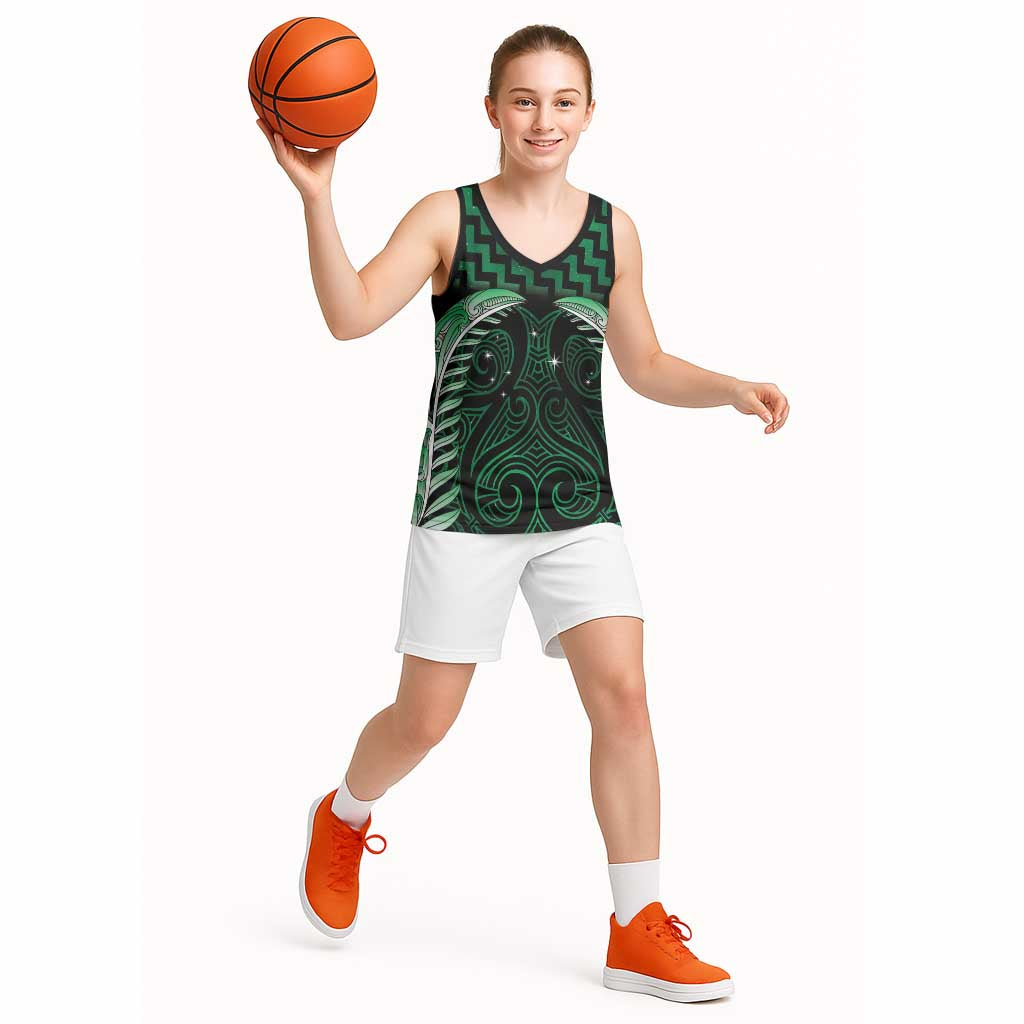 Green Matariki New Zealand Basketball Jersey Maori Poutama Galaxy Vibes - Polynesian Pride