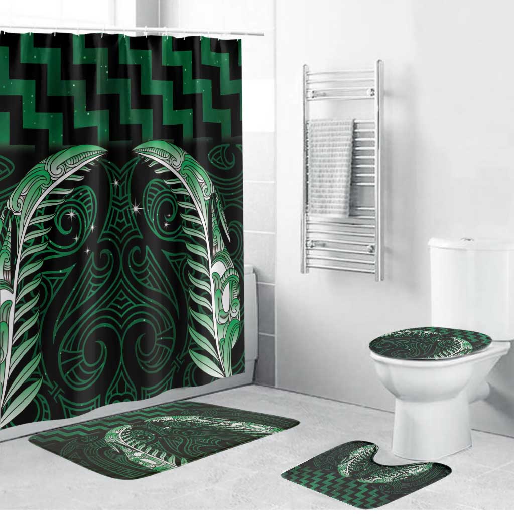 Green Matariki New Zealand Bathroom Set Maori Poutama Galaxy Vibes - Polynesian Pride