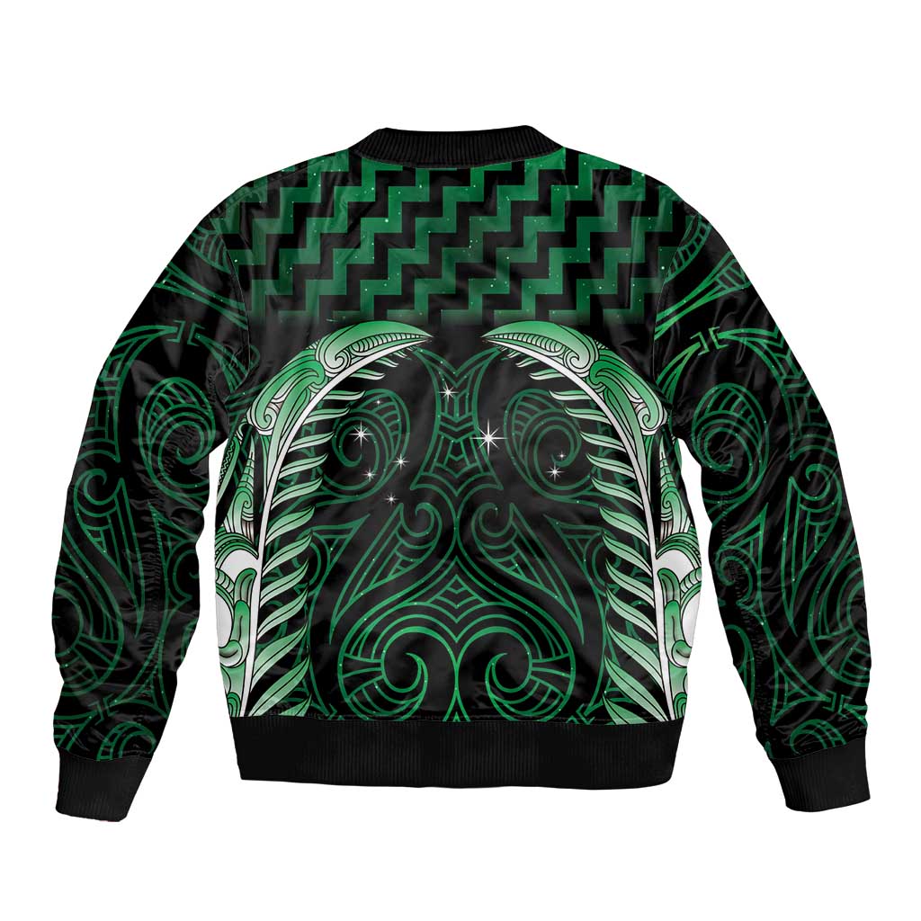Green Matariki New Zealand Bomber Jacket Maori Poutama Galaxy Vibes