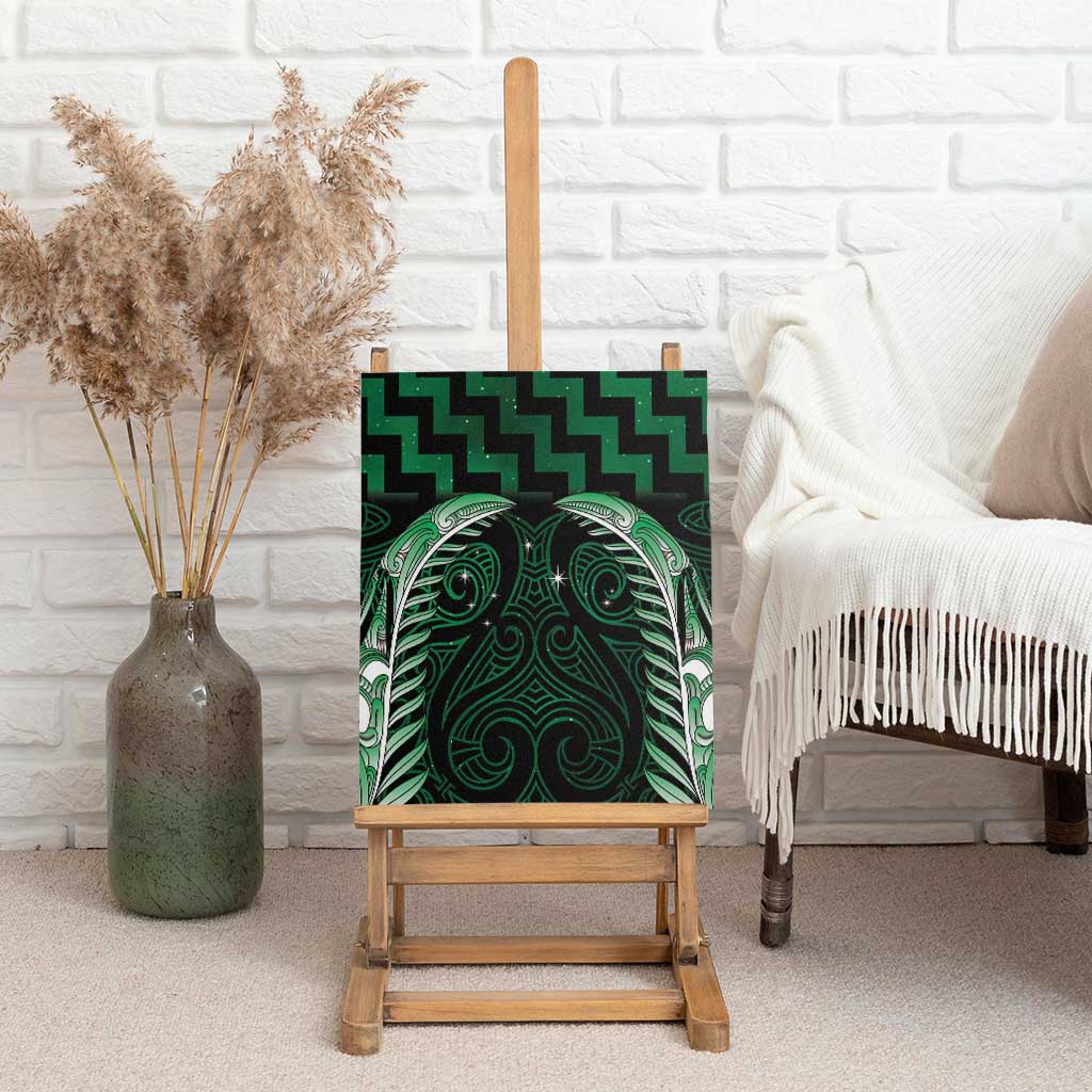 Green Matariki New Zealand Canvas Wall Art Maori Poutama Galaxy Vibes