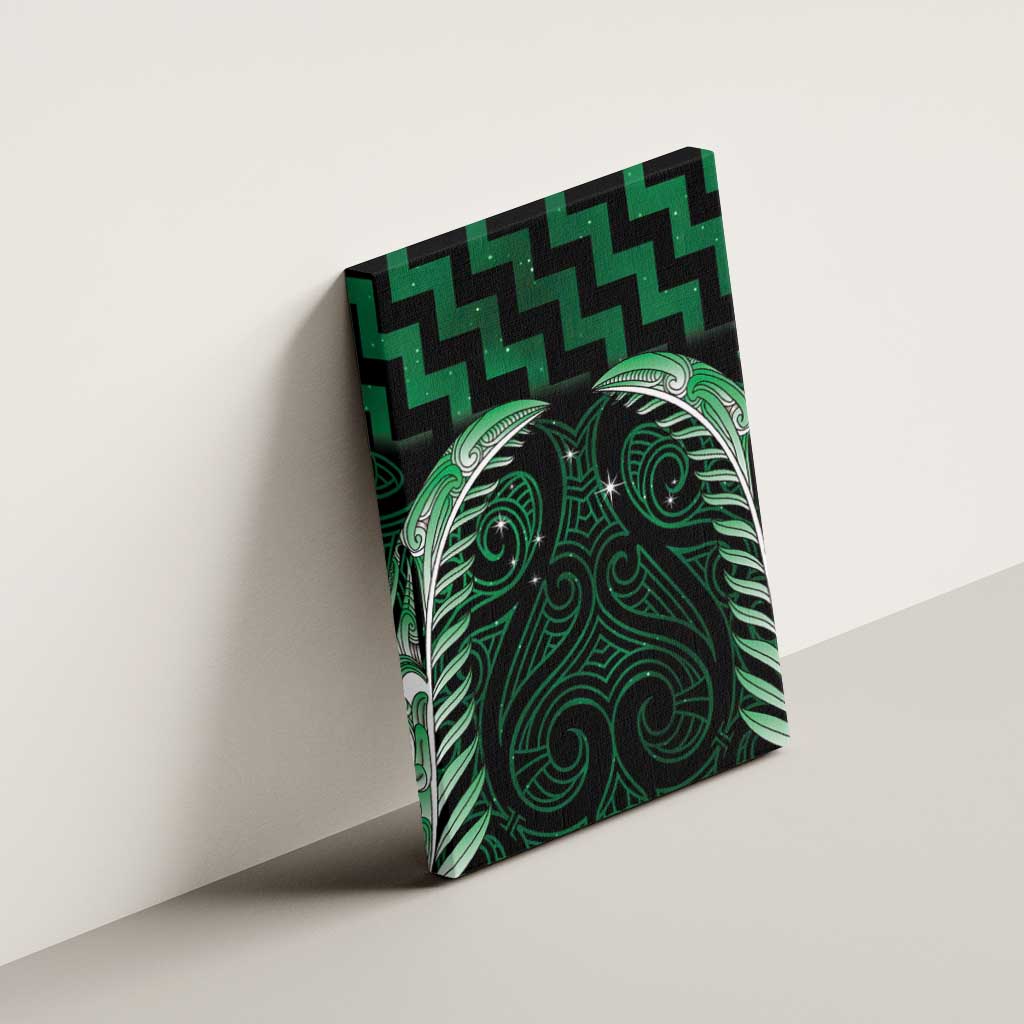 Green Matariki New Zealand Canvas Wall Art Maori Poutama Galaxy Vibes