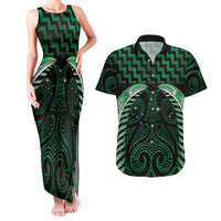 Green Matariki New Zealand Couples Matching Tank Maxi Dress and Hawaiian Shirt Maori Poutama Galaxy Vibes