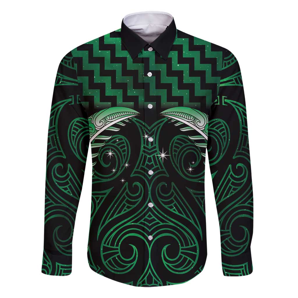 Green Matariki New Zealand Family Matching Long Sleeve Bodycon Dress and Hawaiian Shirt Maori Poutama Galaxy Vibes