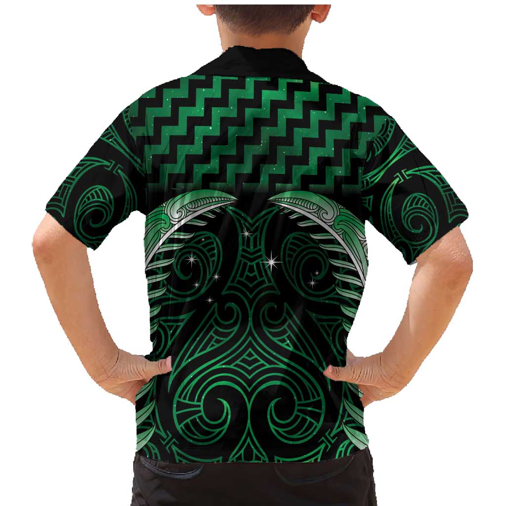 Green Matariki New Zealand Family Matching Mermaid Dress and Hawaiian Shirt Maori Poutama Galaxy Vibes