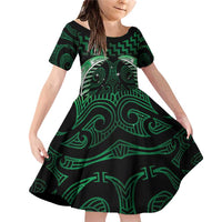 Green Matariki New Zealand Family Matching Off Shoulder Short Dress and Hawaiian Shirt Maori Poutama Galaxy Vibes