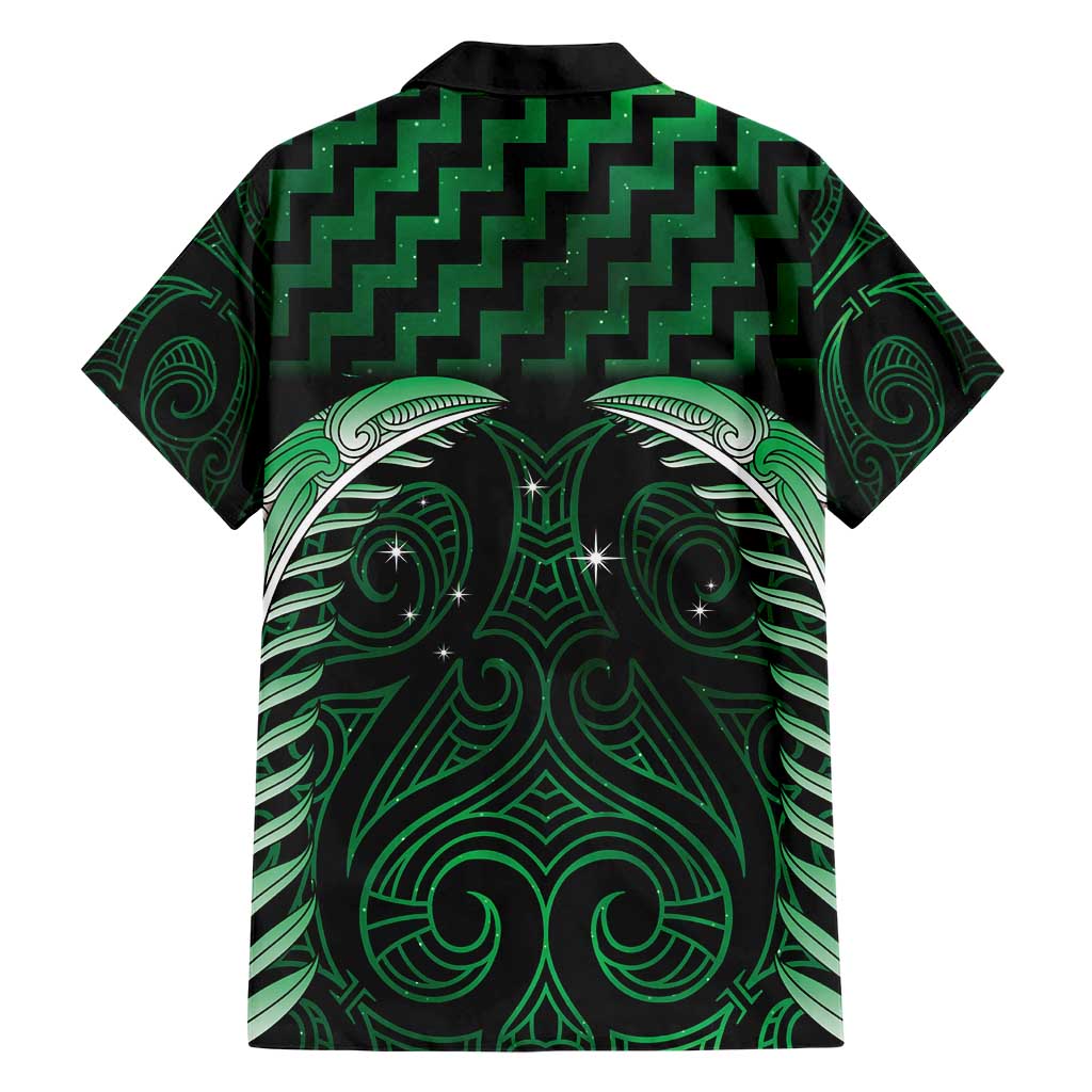 Green Matariki New Zealand Family Matching Short Sleeve Bodycon Dress and Hawaiian Shirt Maori Poutama Galaxy Vibes