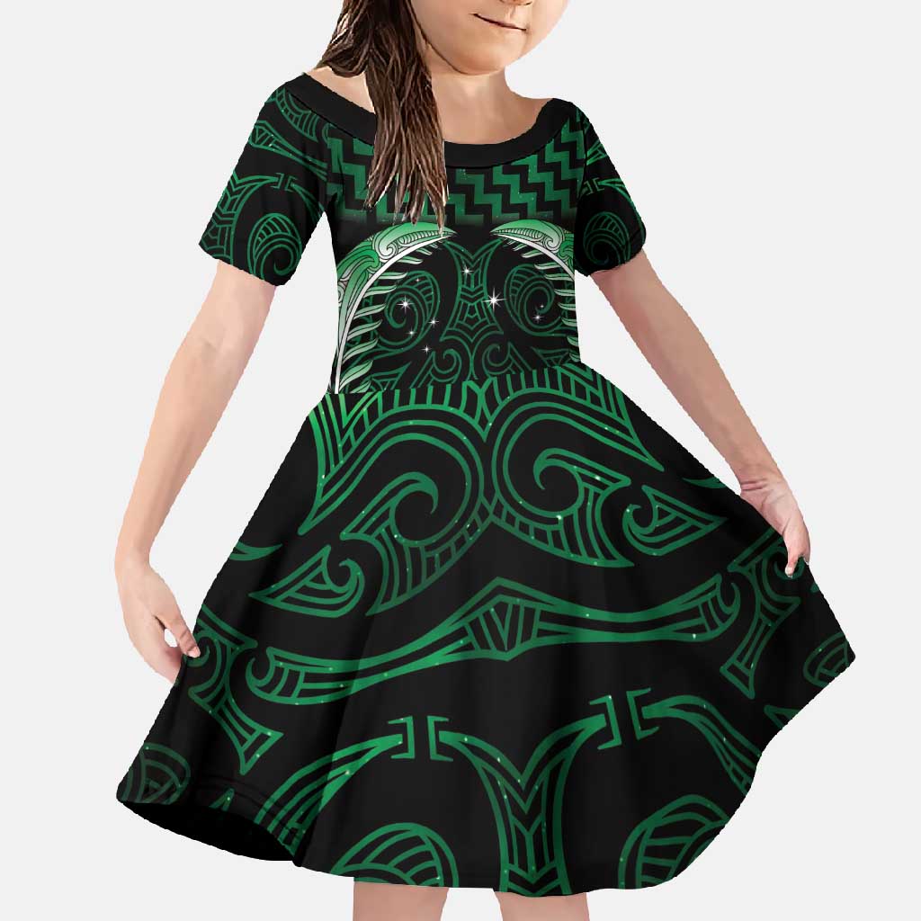 Green Matariki New Zealand Family Matching Summer Maxi Dress and Hawaiian Shirt Maori Poutama Galaxy Vibes