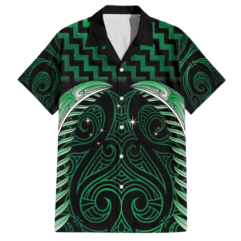 Green Matariki New Zealand Hawaiian Shirt Maori Poutama Galaxy Vibes