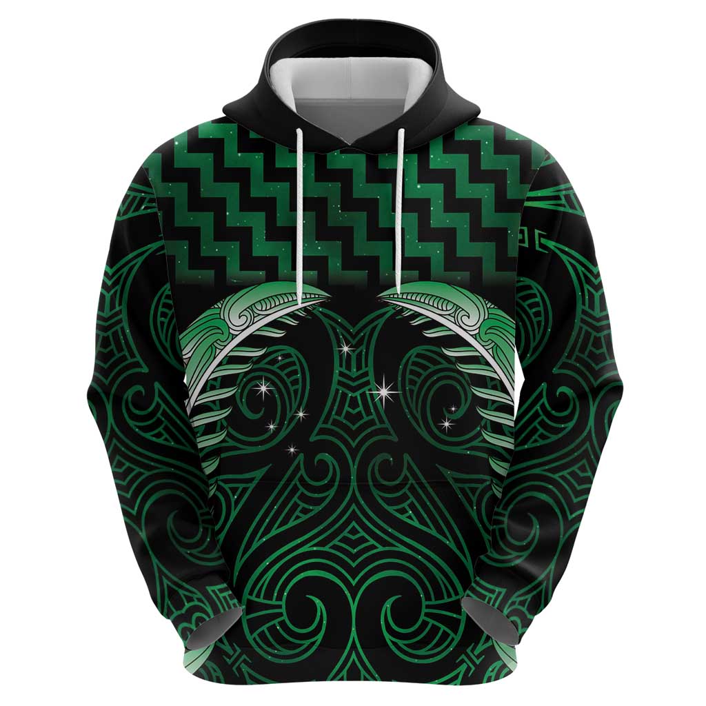 Green Matariki New Zealand Hoodie Maori Poutama Galaxy Vibes