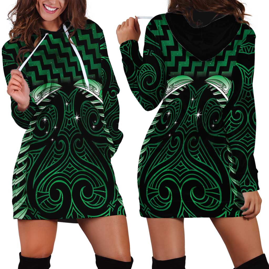 Green Matariki New Zealand Hoodie Dress Maori Poutama Galaxy Vibes