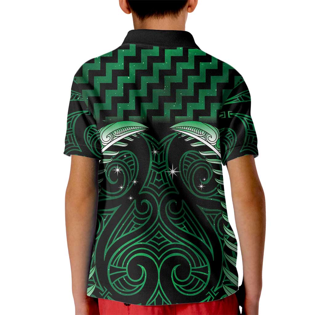 Green Matariki New Zealand Kid Polo Shirt Maori Poutama Galaxy Vibes