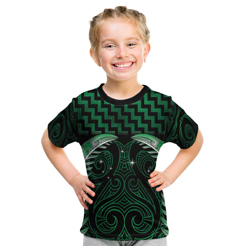 Green Matariki New Zealand Kid T Shirt Maori Poutama Galaxy Vibes