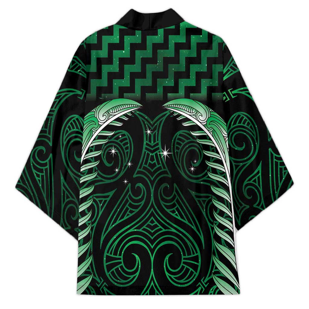 Green Matariki New Zealand Kimono Maori Poutama Galaxy Vibes - Polynesian Pride