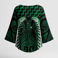 Green Matariki New Zealand Kimono Sleeve Blouse Maori Poutama Galaxy Vibes - Polynesian Pride